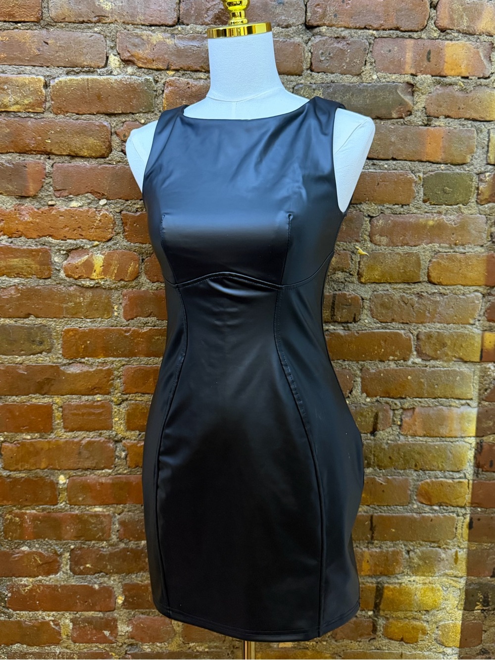 Black Sleeveless Faux Leather Mini Dress